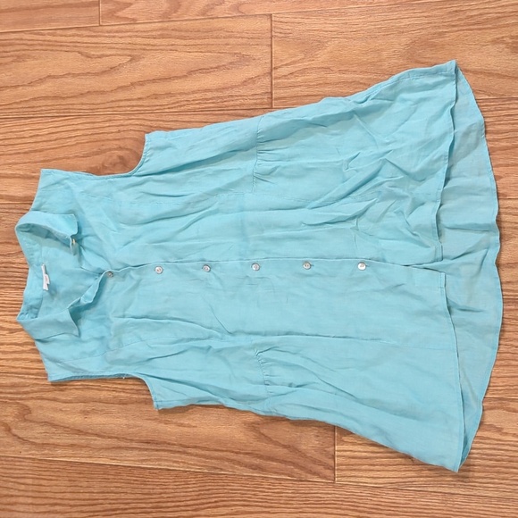 J Jill 100% linen boho aqua blue sleeveless high-low button-down top, women's M - Picture 1 of 6